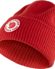 true red beanie with Fjällräven lgoo