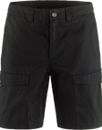 Black cargo shorts on a white background