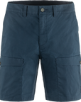 Blue cargo shorts on a white background
