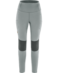 Gray leggings with black accents on a white background