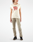 woman wearing chalk white round neck t-shirt with arctic fox image