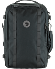 Black backpack with a Fjällräven logo on a white background