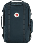 Navy blue backpack with a visible Fjällräven logo on a white background