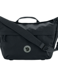 Black shoulder bag with a visible fjallraven logo on a white background