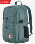 Teal backpack with a Fjällräven logo on a white background