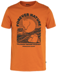 Orange t-shirt with 'Forever Nature' graphic design on a white background