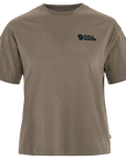 Brown t-shirt with a fjallraven logo on the chest against a white background