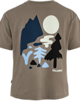 Brown t-shirt with nature-themed design on the back, featuring a bear, moon, and trees, on a white background.