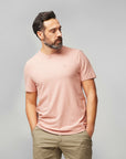 man in chalk rose round neck t-shirt with arctic fox logo