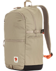Beige backpack with orange accents on a white background
