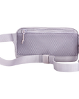 Light purple waist bag with a strap on a white background