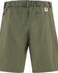 Green shorts with a Fjällräven logo on a white background