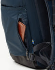 zip opening of navy backpack
