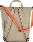 Beige backpack with orange straps on a white background