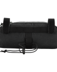 Black roll-up bag with straps on a white background