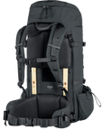 Black hiking backpack with visible Fjällräven logo on a white background