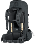 Black hiking backpack with visible Fjällräven logo on a white background