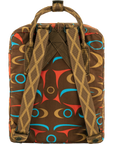 Backpack with a brown patterned design on a white background
