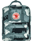 Camouflage backpack with Fjällräven Kånken logo on a white background
