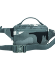 Camouflage-patterned waist bag with a clear pocket on a white background