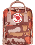 Camouflage-patterned backpack with Fjällräven Kånken logo on a white background