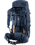navy trekking backpack with cushion shoulder and hip straps
