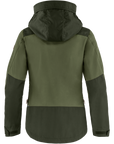 Green and black jacket with a hood on a white background