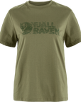 A green short-sleeved women's t-shirt with the 'FjallRaven' logo printed on the chest.
