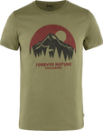 Green t-shirt with mountain graphic and 'Forever Nature' text on a white background