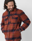man wearing autumn leaf-dark navy button long sleeve shirt