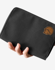 dark grey pouch with arctic fox logo