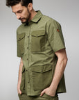 green collared shirt with pockets