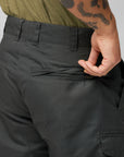 zip back pocket of dark grey Bermudas shorts