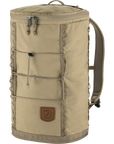 Beige backpack with visible arctic fox logo on a white background