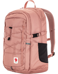 Pink backpack with a visible Fjällräven logo on a white background