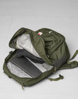 interior of a green backpack