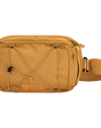 Brown waist bag with 'Fjällräven' logo on a white background