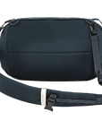 Black shoulder bag with a strap on a white background