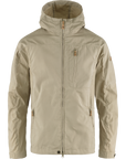 Beige windbreaker jacket with a hood on a white background