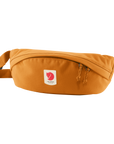 Orange waist bag with a visible Fjällräven logo on a white background