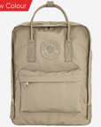 Beige backpack with a Fjällräven logo on a white background