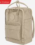 Beige backpack with Fjällräven logo on a white background