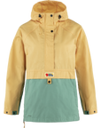 Two-tone yellow and green jacket with a fjallraven logo on a white background