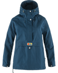 Blue raincoat with a fjallraven logo on a white background