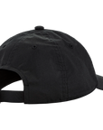 Black cap with a strap on a white background