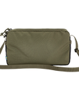 Green shoulder bag with a strap on a white background