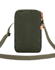 Green crossbody bag with a strap on a white background
