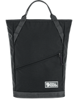 Black backpack with a visible fjallraven logo on a white background