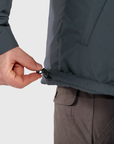 adjustment string of a black windbreaker jacket