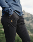 black trekking trousers with arctic fox logo